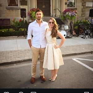 Eliza J Cream and Gold Polka Dot Prom Dress